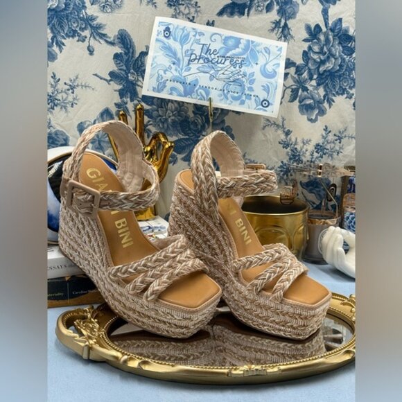 🆕 GIANNI BINI 🧿 NWOB Santi Woven Beaded Wedge Sandal - Neutral Woven Sz US 7 - Picture 3 of 16